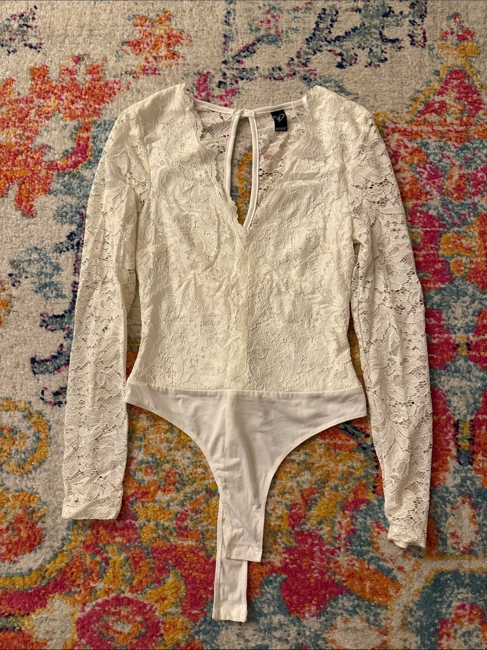 Windsor White Lace Long-Sleeve Bodysuit